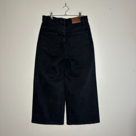 Madewell Wide Leg Crop Jeans Size 26 Black Denim Button Front High Rise J7952 - Picture 7 of 11